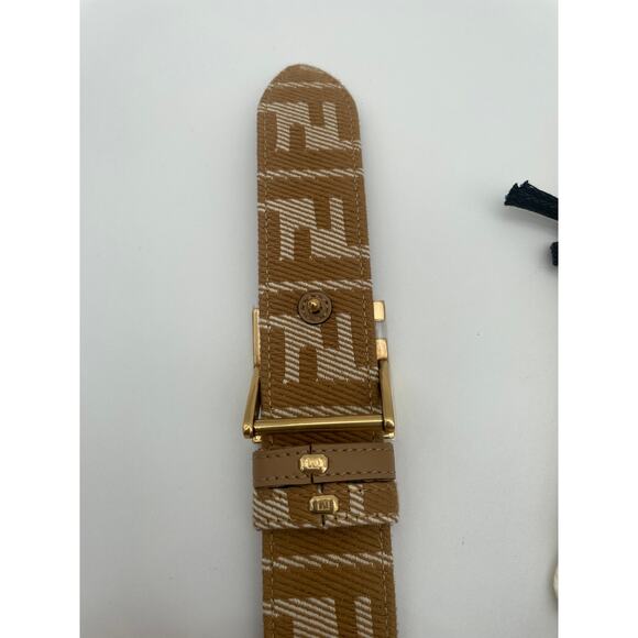 $790 NEW FENDI BEIGE LEATHER FF LOGO REVERSIBLE BELT NWT 90 AUTHENTIC! - Picture 9 of 9